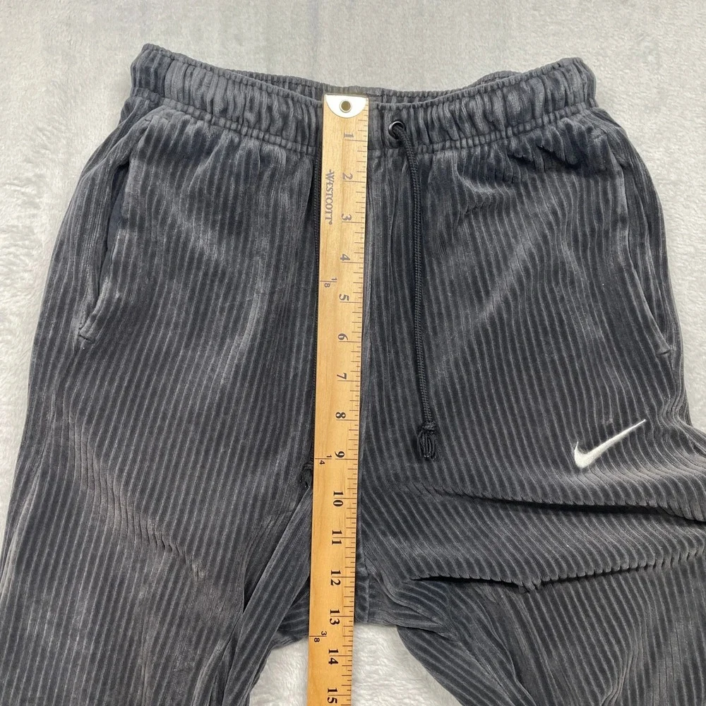 Nike Corduroy Ribbed Wide Leg Pant Women XS Dark Grey Velour Sportswear Slit Hem